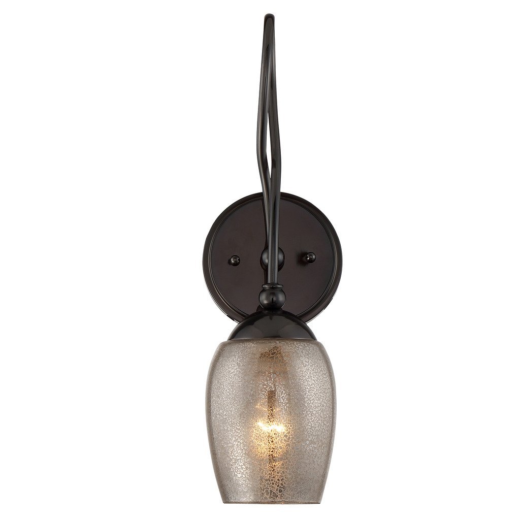 Emma 1-Light Wall Sconce - Black Chrome Finish with Mercury Glass Shade - Elegant Lighting for Bedroom, Hallway & Entryway Decor