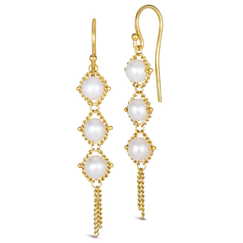 Elegant Pearl Textile Trio Earrings Set – Handmade Boho Jewelry for Women – Perfect for Weddings, Parties & Everyday Wear