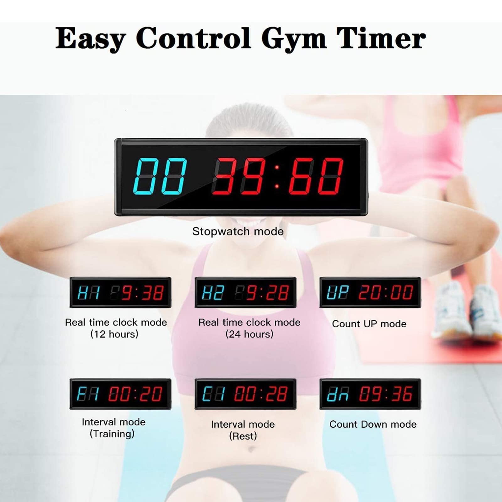 Gym Timer with Ultra-Clear LED Display - Digital Interval Timer, Countdown/Up Stopwatch for Home & Commercial Workouts - Perfect for HIIT, CrossFit, Boxing & Fitness Training