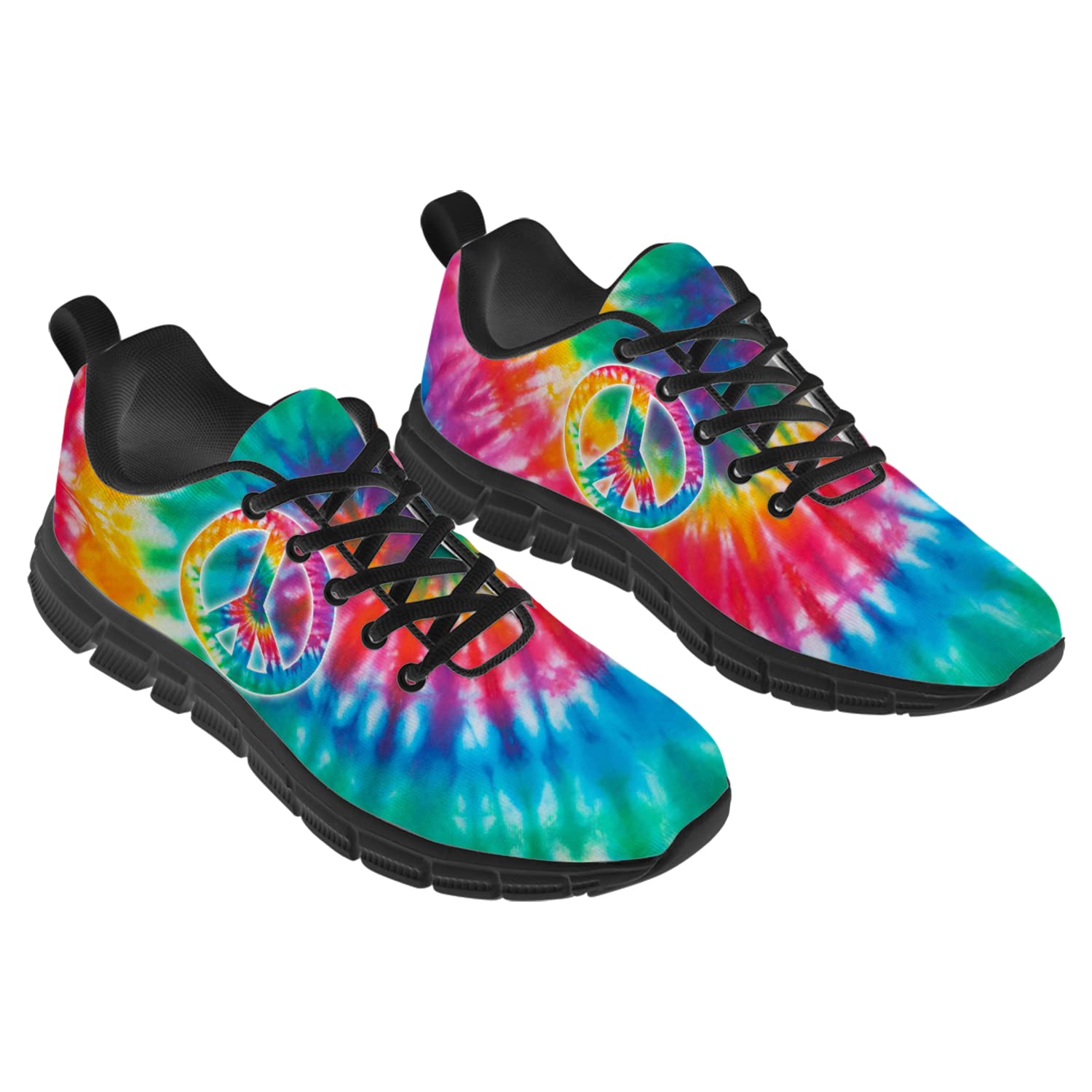 Women's Tie Dye Peace Sign Sneakers - 3D Printed Fashion Mesh Running Shoes for Women & Girls | Comfortable Personalized Casual Shoes | Perfect Gift for Family & Friends | Ideal for Running, Walking & Daily Wear | Women's Size 11, Men's Size 9.5