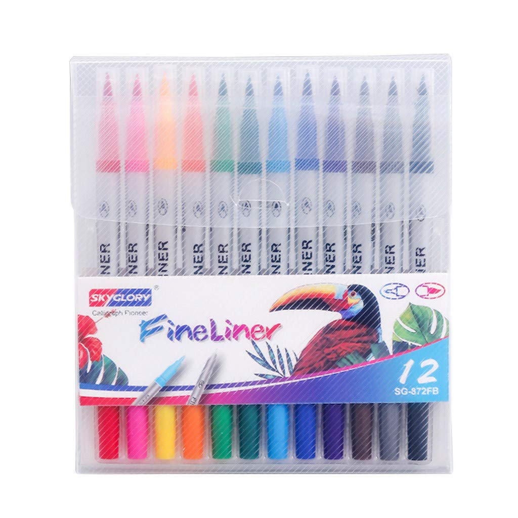 Amazing Watercolor Brush Markers Set - Dual Tip Art Markers for Coloring Books, Calligraphy, Drawing & Illustration | 12 Vibrant Colors | Perfect for Adult Coloring, Bullet Journaling, Sketching & Hand Lettering