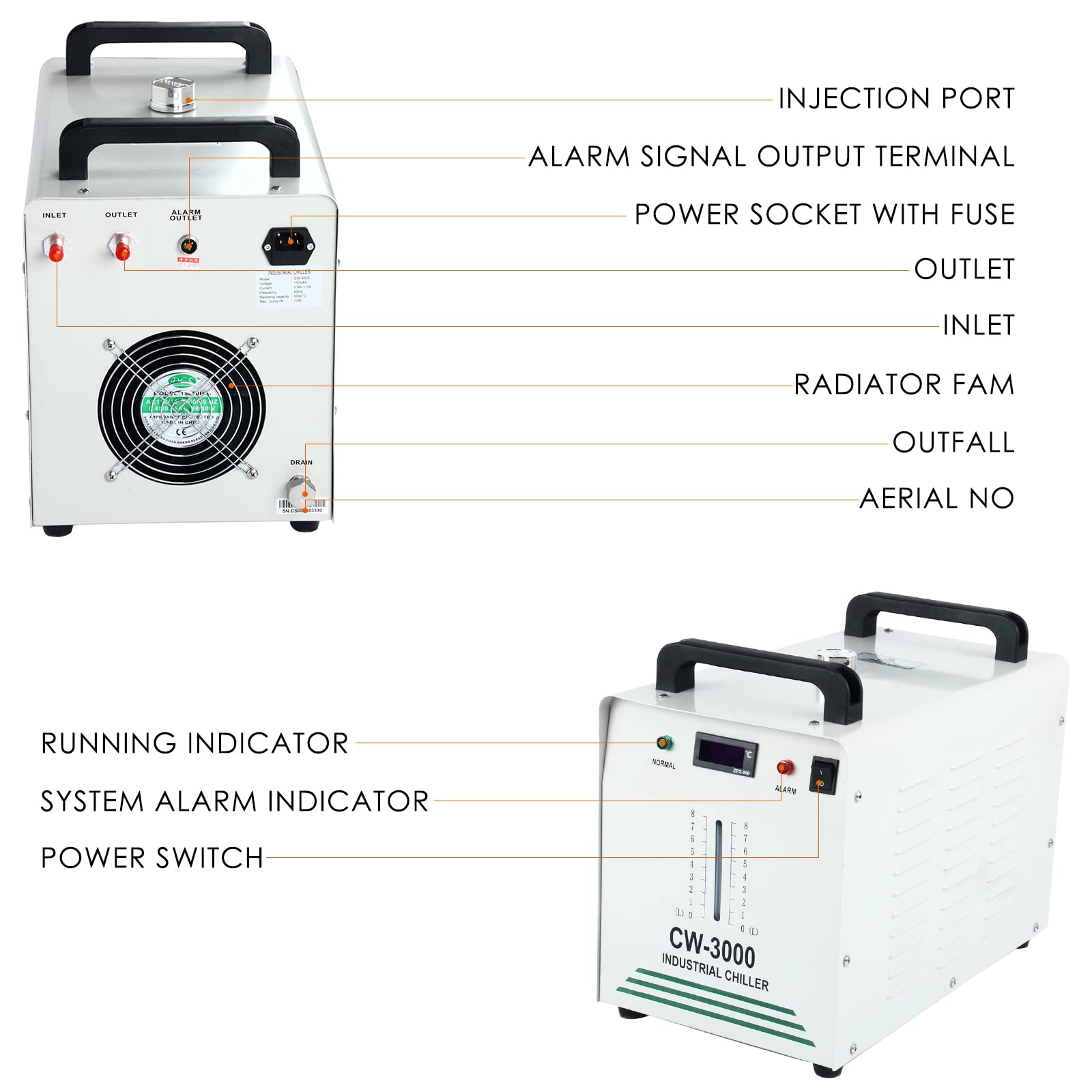 DasMarine CW-3000 8L Industrial Water Chiller - 110V Thermolysis Cooling System for 60W/80W Laser Engraving Machines | Efficient Water Cooling Equipment for Laser Cutting & Engraving Workshops