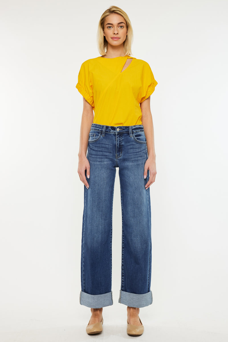 Ivanna Essentials High Rise Wide Leg Jeans for Women - Stretchy Comfort Denim Pants with Flared Fit - Perfect for Casual Outfits, Workwear & Street Style Fashion