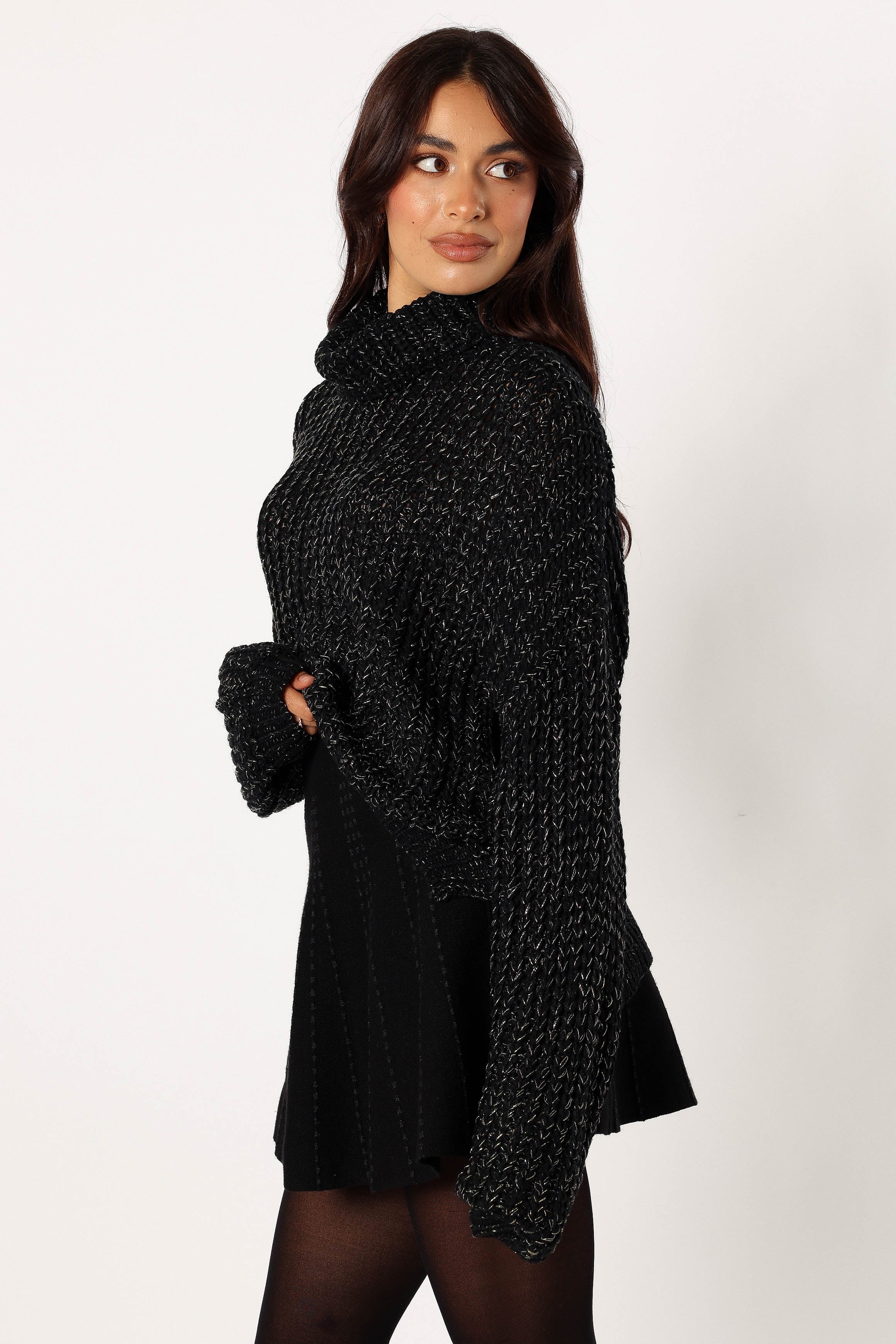Eleanor Lurex Shine Knit Sweater for Women - Glittery Black Pullover | Casual & Party Wear | Perfect for Holidays, Date Nights & Office Outfits