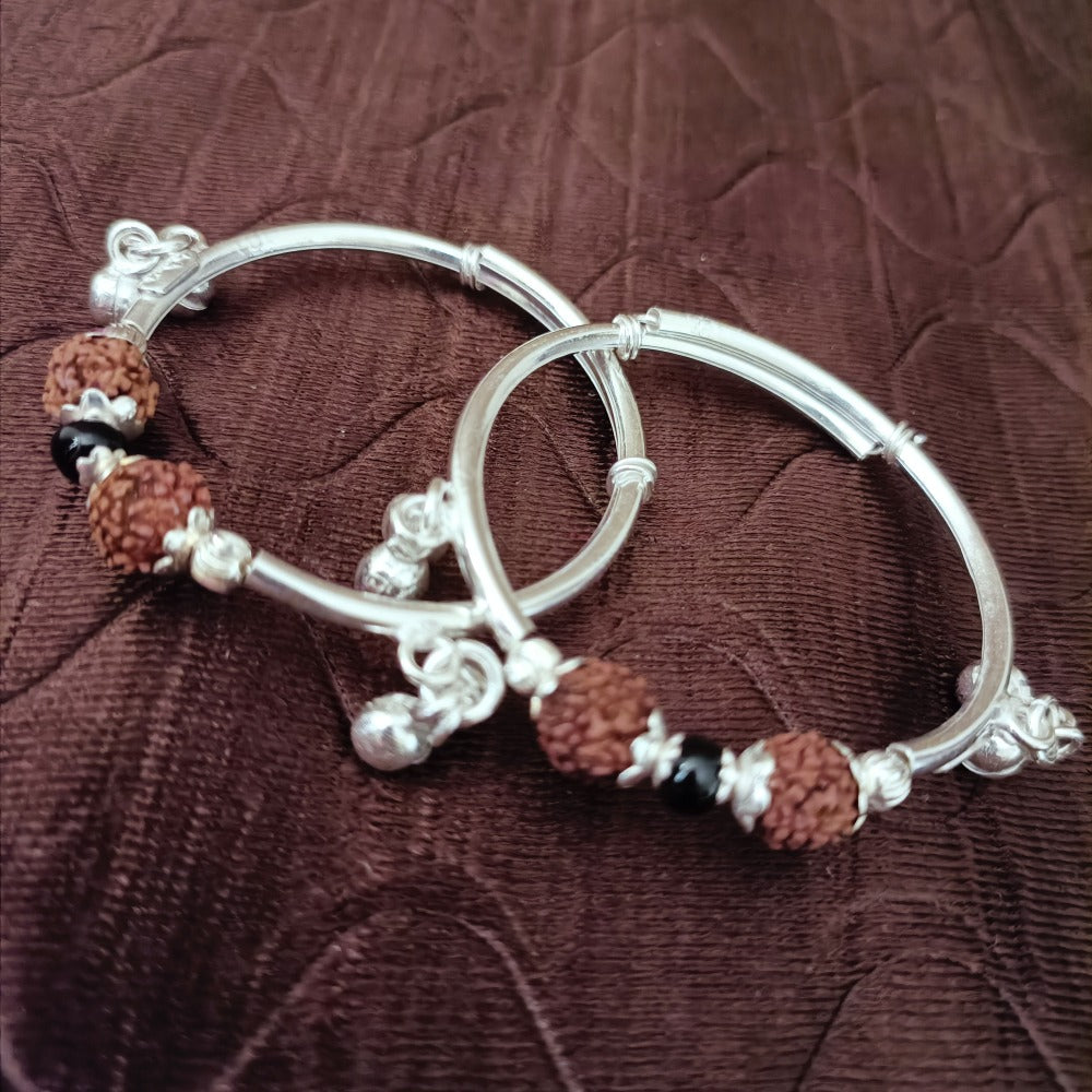925 Sterling Silver Unisex Baby Bangle Bracelet Set - Hypoallergenic & Safe for Newborns (Design 167) | Perfect Christening Gift, Baby Shower Present & First Birthday Keepsake