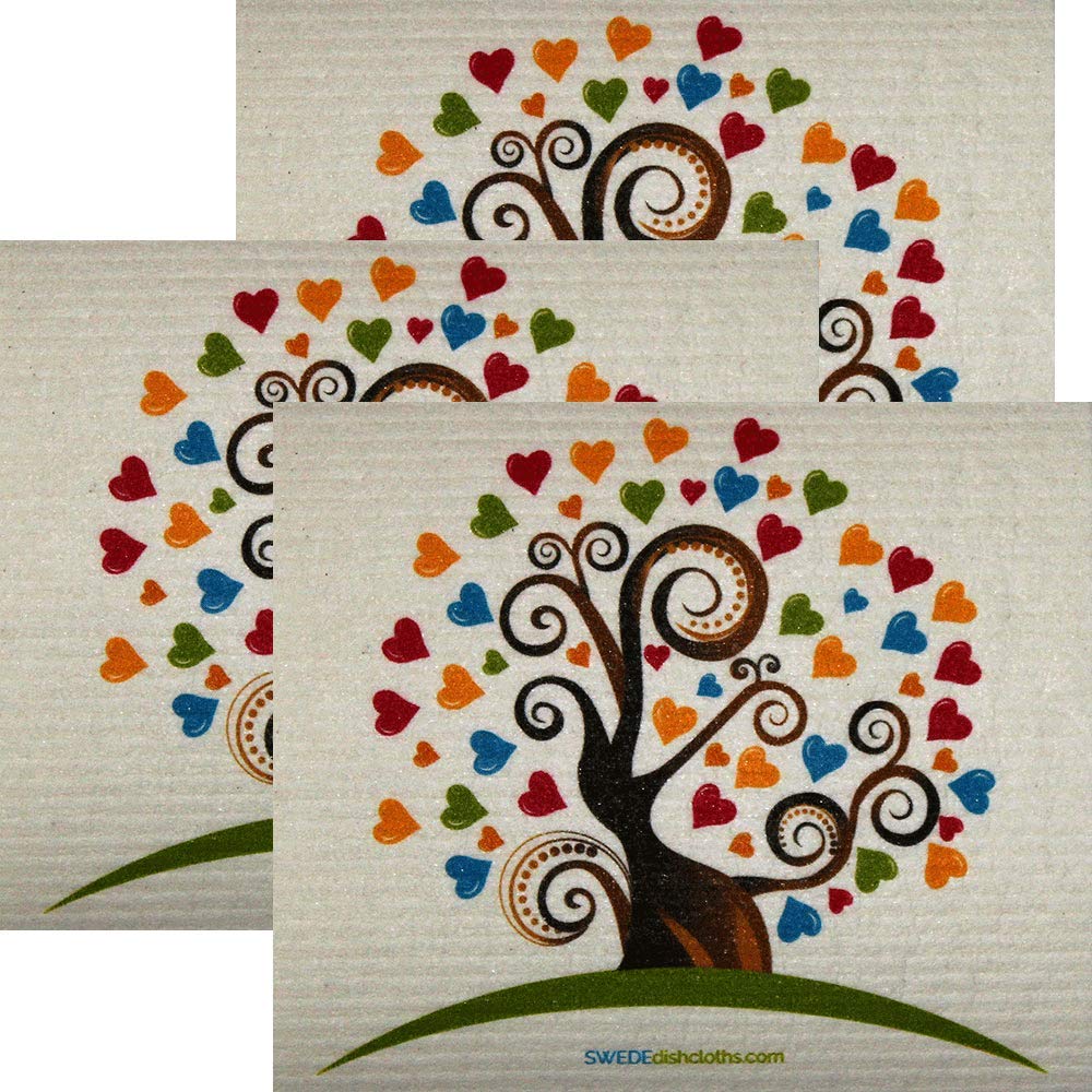 Eco-Friendly Heart Tree Swedish Dishcloths Set of 3 | Super Absorbent Reusable Cleaning Cloths | Perfect for Kitchen, Bathroom & Household Cleaning | Biodegradable & Sustainable