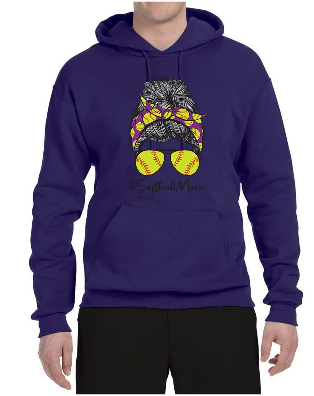 Wild Bobby Messy Bun Softball Mom Hoodie - Comfortable Unisex Sweatshirt for Sports Lovers | Perfect for Game Day, Mother's Day & Casual Wear | Softball Team Mom Gift Idea