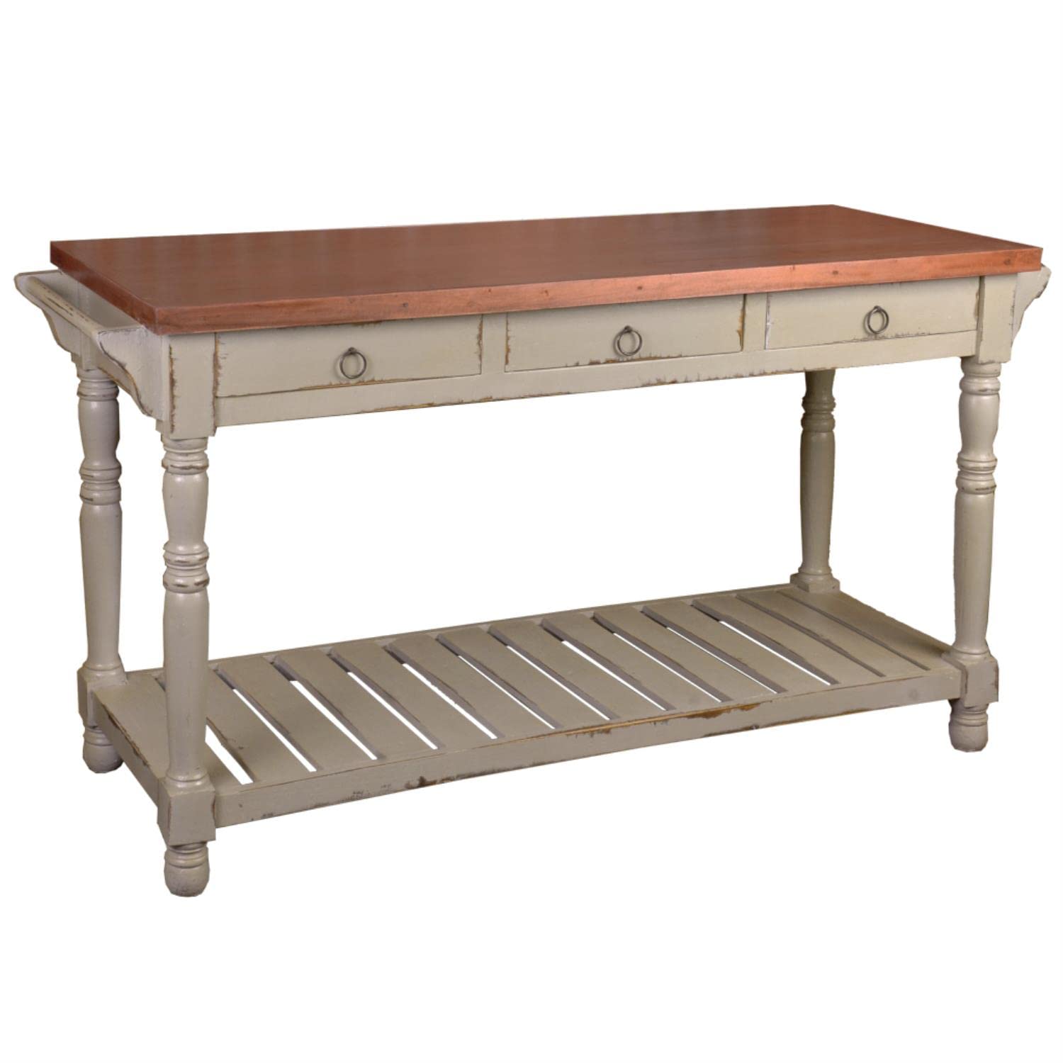 Sunset Trading Cottage Wood Kitchen Island Sideboard in Cobblestone Beige - Rustic Farmhouse Kitchen Storage with Drawers & Open Shelves for Dining Room & Home Decor