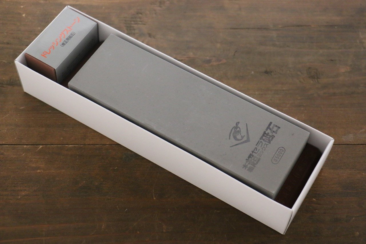 Naniwa Ceramic Chosera 5000 Grit Fine Sharpening Stone with Plastic Base - Professional Knife Sharpener for Kitchen, Chef & Sushi Knives