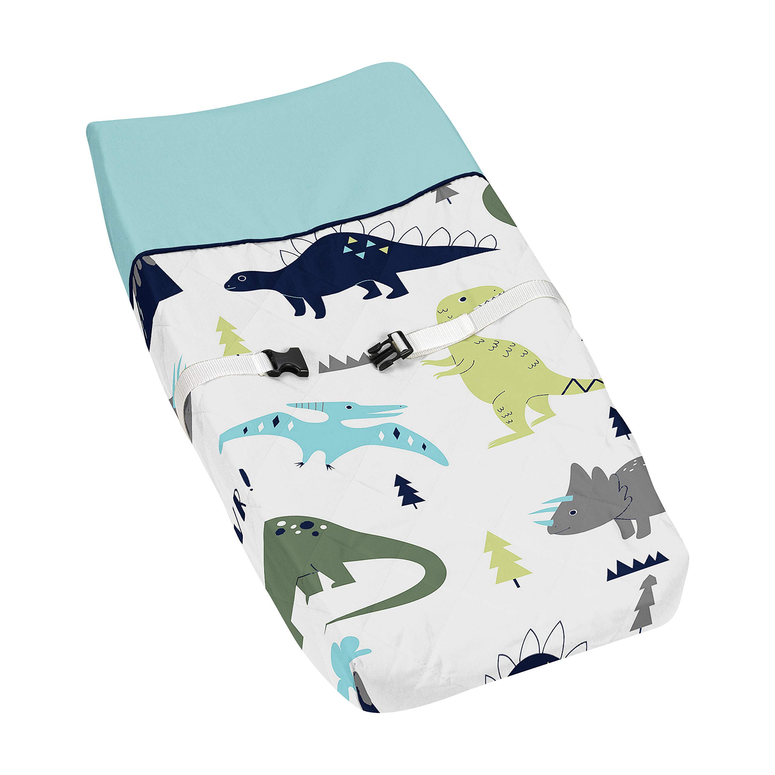 Modern Blue & Green Dinosaur Print Baby Changing Pad Cover - Waterproof & Soft Nursery Essential for Girls & Boys | Perfect for Diaper Changing Stations, Daycare & Travel