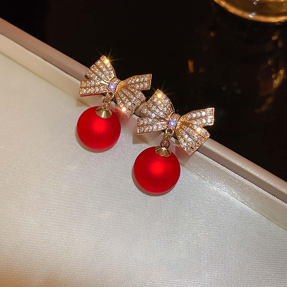 Festive Red Bow Earrings for Women - Christmas & New Year Holiday Jewelry - Perfect for Parties, Gifts & Seasonal Outfits