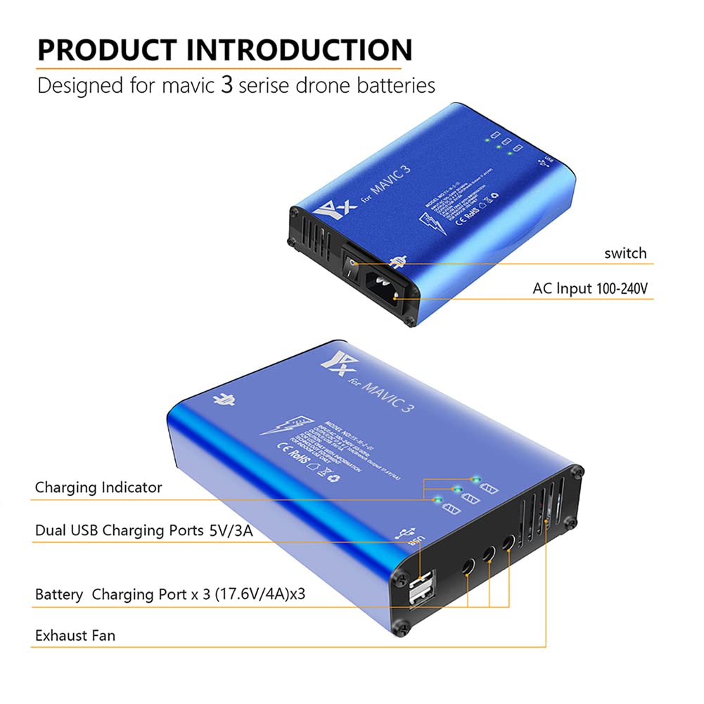 DJI Mavic 3 Pro/Cine 5-in-1 Intelligent Fast Charger - Multi-Battery Parallel Charging Station for Quick Power Ups | Perfect for Travel, Aerial Photography & Professional Drone Operations