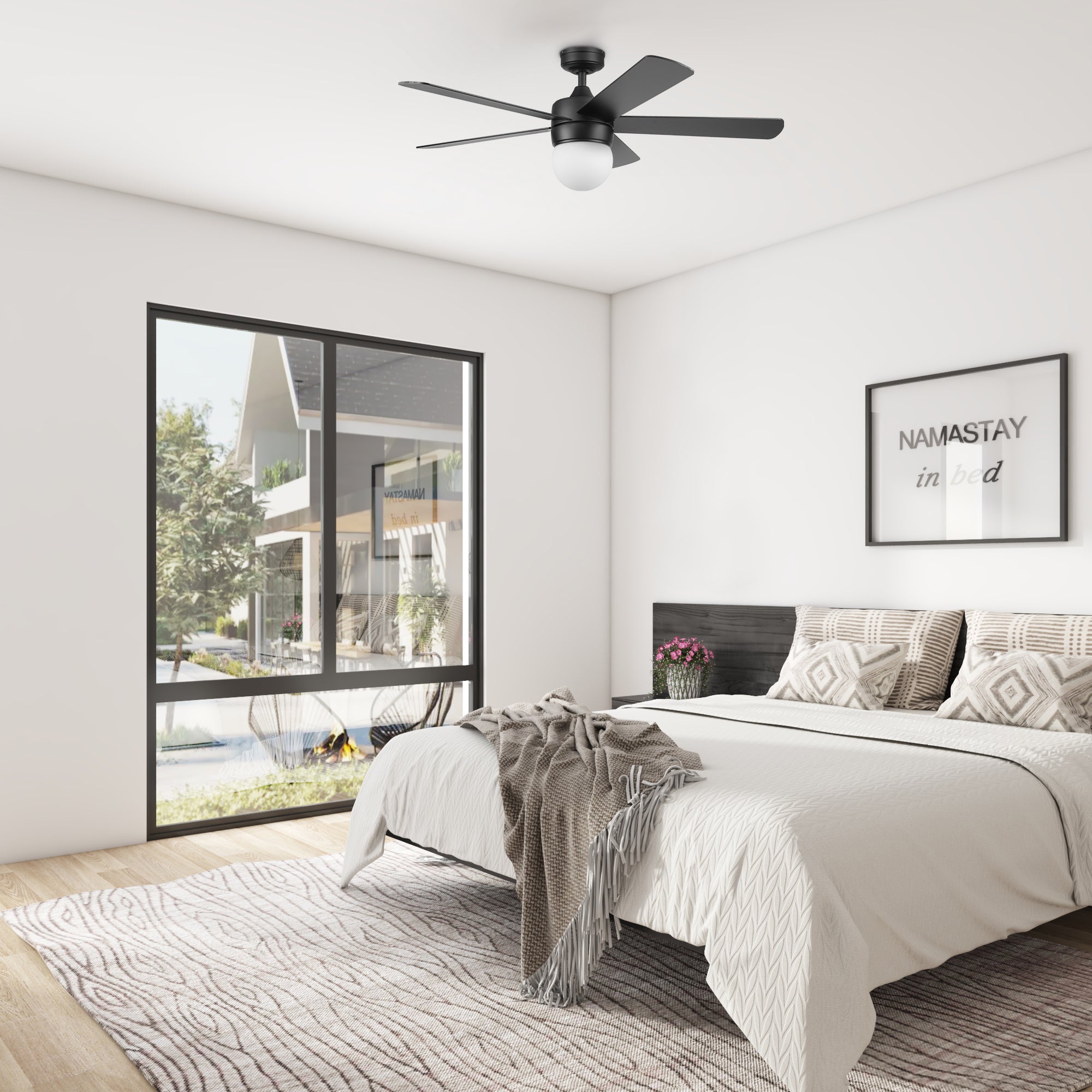 52 Inch Ardrey Kell Matte Black Ceiling Fan with Remote Control - Quiet, Energy Efficient for Bedroom, Living Room & Outdoor Use