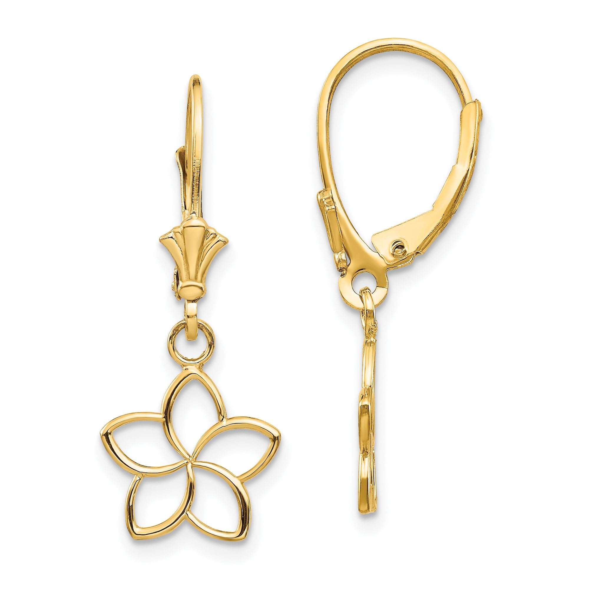 14K Solid Yellow Gold Flower Drop Dangle Earrings for Women - Elegant Floral Jewelry Gift for Birthday, Anniversary & Special Occasions