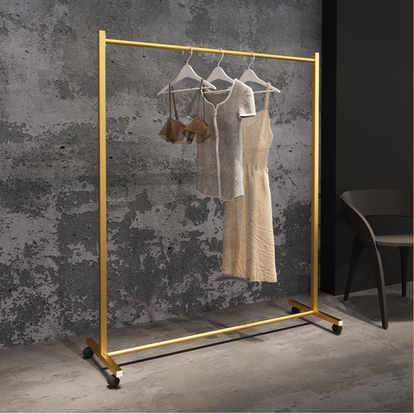Sturdy Metal Clothes Hanger with Wheels - Freestanding Mobile Garment Rack for Retail Stores, Bedroom & Closet Organization | Heavy-Duty Rolling Clothing Display for Commercial Use & Home Laundry Drying