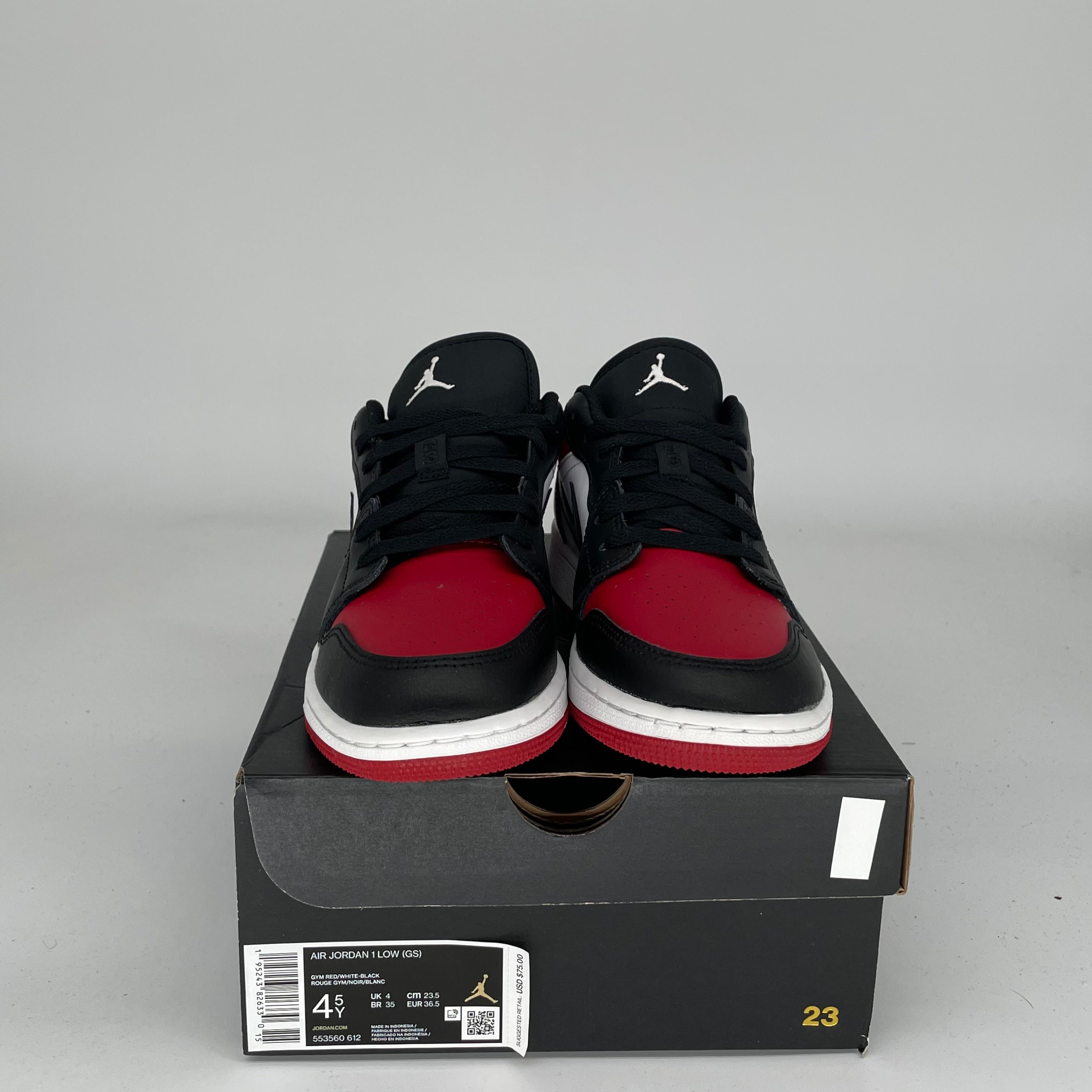 AIR JORDAN 1 BRED TOE Men's Basketball Shoes Size 4.5Y (553560-612) - Retro High Tops for Sneaker Collectors & Streetwear Fashion