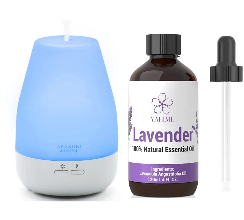 ASAKUKI 100ml Aromatherapy Essential Oil Diffuser with Lavender Oil - Ultrasonic Cool Mist Humidifier for Home, Office, Yoga & Spa Relaxation - YAHIME Infinite Series
