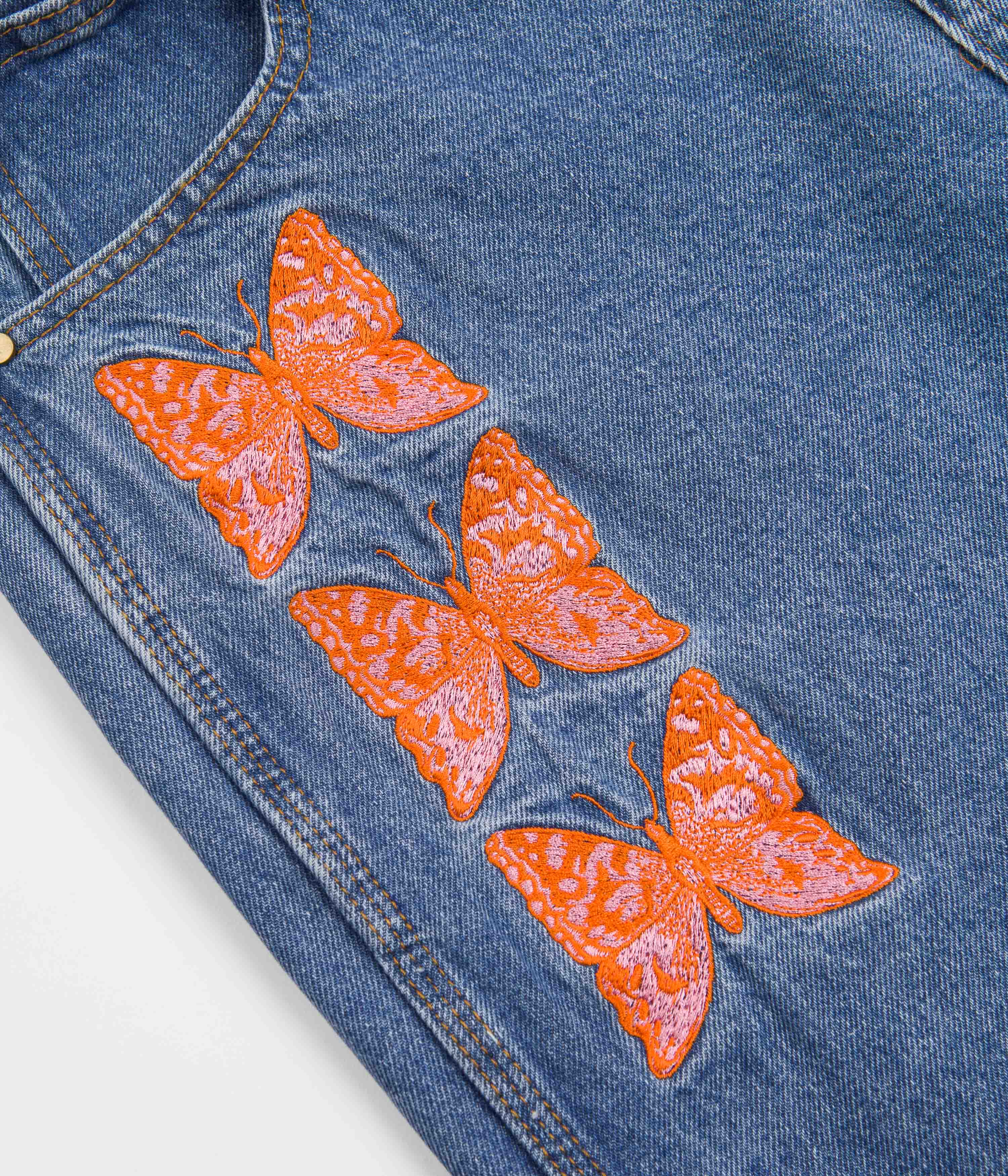 Butter Goods Butterfly Jeans - Washed Indigo Denim Pants for Women | Vintage Style High Waisted Jeans for Casual Wear and Street Fashion