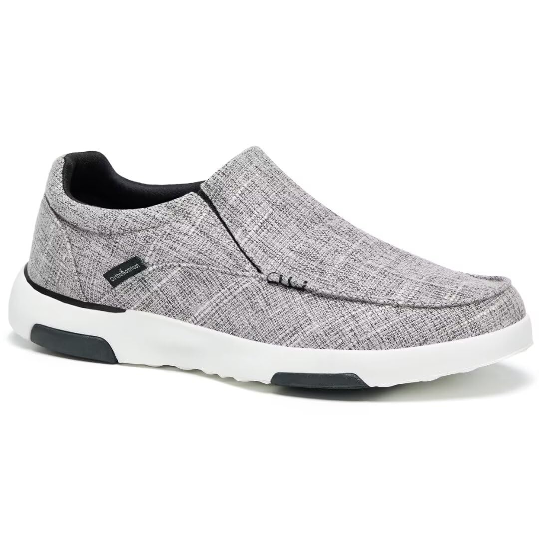 OrthoComfoot Men's Orthopedic Slip-On Shoes with Arch Support - Plantar Fasciitis Relief Loafers for Foot & Heel Pain - Comfortable Canvas Leisure Walking Shoes for Work, Travel & Daily Wear