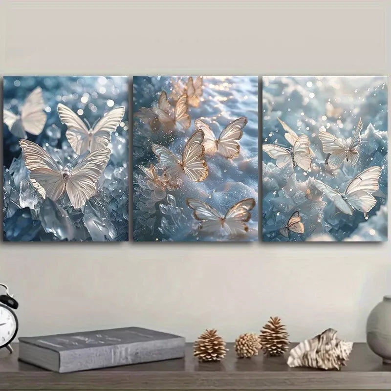 3pcs Glittering Butterflies Wall Art Set - Framed Canvas 40x60cm, High Quality Print, 100% Australian Made, Ready to Hang - Perfect for Living Room, Bedroom & Office Decor