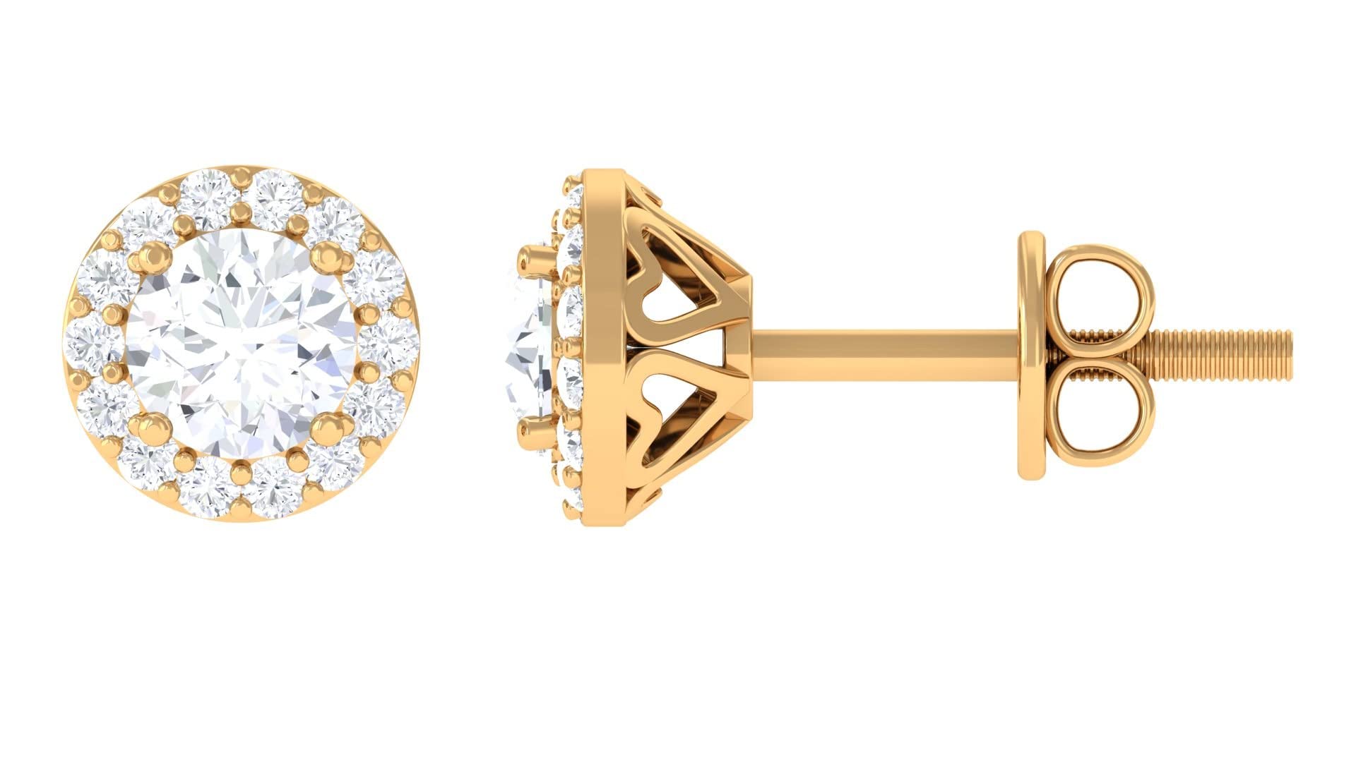 0.75 CT Cubic Zirconia Stud Earrings for Women - 10K Solid Gold Circle Stud Earrings | Elegant Zircon Jewelry Gift for Anniversary, Wedding & Everyday Wear