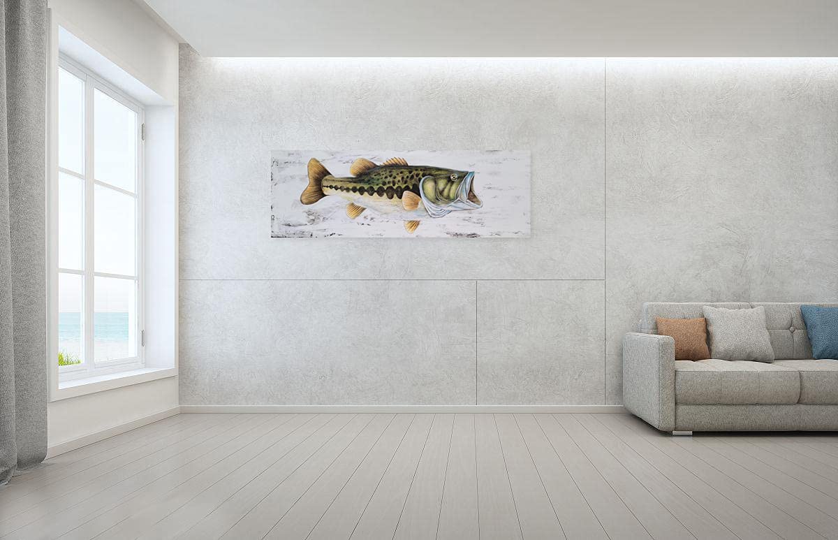 YHSKY ARTS Coastal Canvas Wall Art - Textured Large Mouth Fish Painting, Modern Abstract Marine Life Artwork for Living Room, Bedroom & Bathroom Decor | Beach House & Ocean Theme Home Decoration