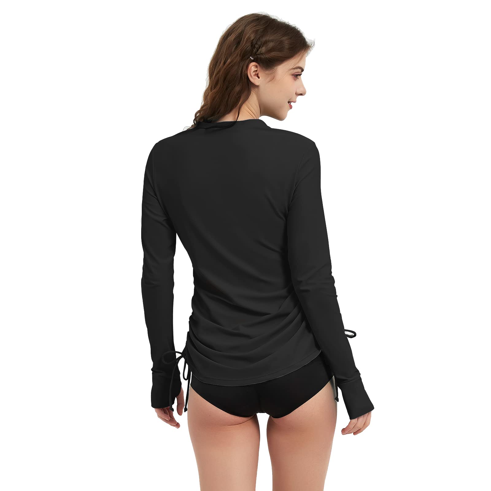Women's Long Sleeve Rash Guard UPF 50+ Sun Protection Swim Shirt - Half Zip Adjustable Swimsuit Top for Surfing, Swimming & Beach Activities