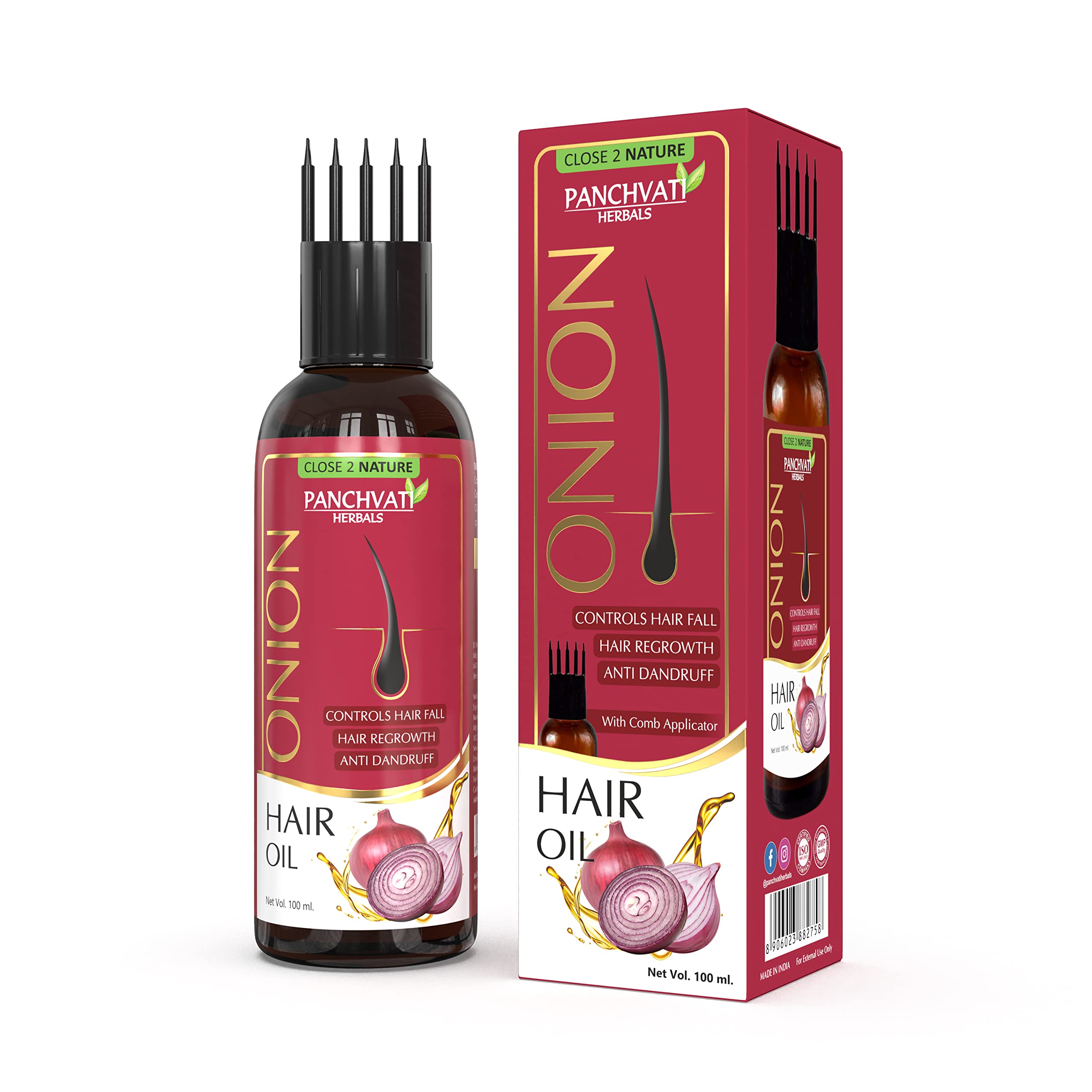 Panchvati Herbals Onion Oil 100ml - Natural Hair Growth Treatment for Men & Women - Reduces Hair Fall & Repairs Damage - Pack of 1 - Perfect for Daily Scalp Massage & Hair Care Routine
