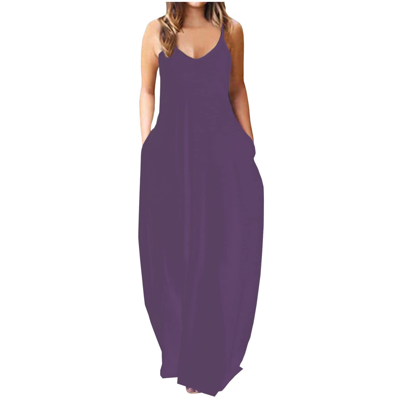 NaRHbrg Women's Summer Maxi Dress 2022 - Loose Long Dress with Pockets, Plus Size & Juniors, Flowy Camisole Style - Perfect for Beach, Vacation, and Casual Outings