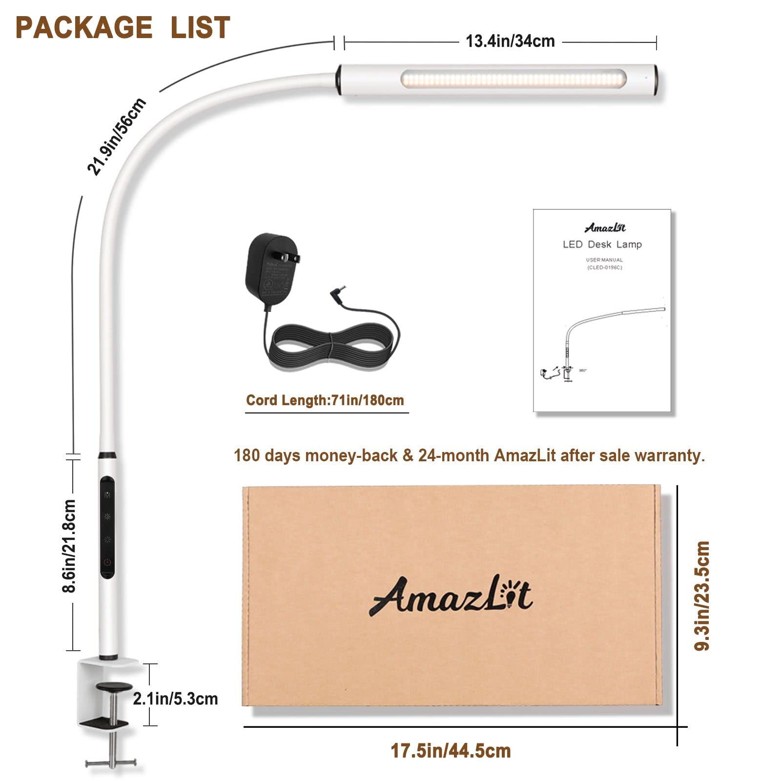 Adjustable Gooseneck Desk Lamp with Clamp - 12W Eye-Caring LED Light, 3 Color Temperatures & Brightness Levels, Memory & Timer Function - Perfect for Home Office, Study, Reading & Crafting