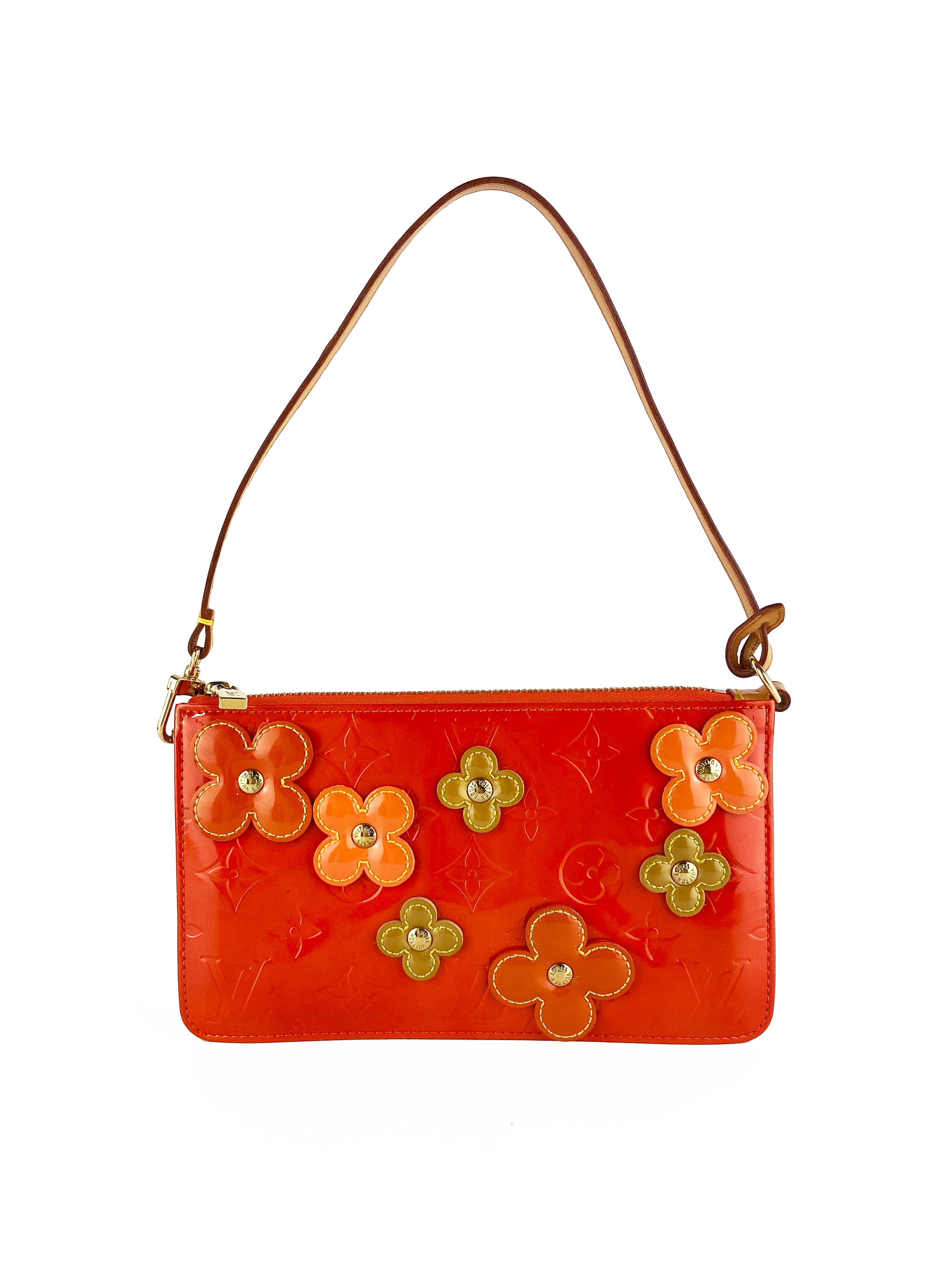 Authentic Louis Vuitton Orange Lexington Fleurs Pochette Crossbody Bag - Luxury Designer Handbag for Women, Perfect for Date Night & Evening Events