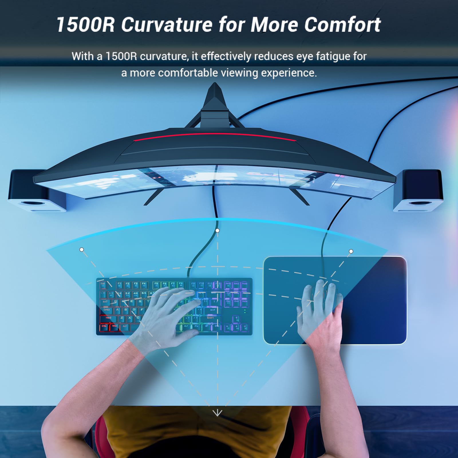 KTC Curvo 27-Inch Gaming Monitor - 180Hz, 2K QHD 2560x1440, 1ms VA 1500R Curved Screen, FreeSync & G-Sync Compatible, HDR, Eye Care, VESA Mount, DP 1.4, HDMI 2.0 - Perfect for Esports, FPS Gaming & Home Office Setup