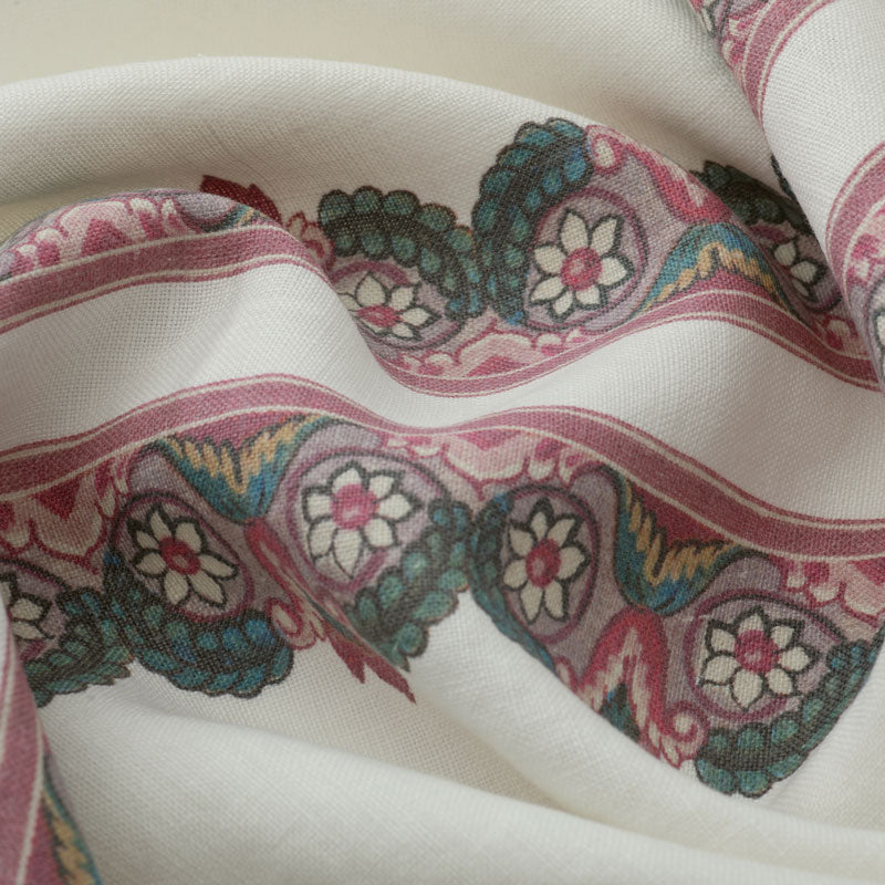 Balazuc Morocco Marchprint Linen Ivory Table Runner - Elegant Boho Home Decor for Dining Room, Wedding & Special Occasions