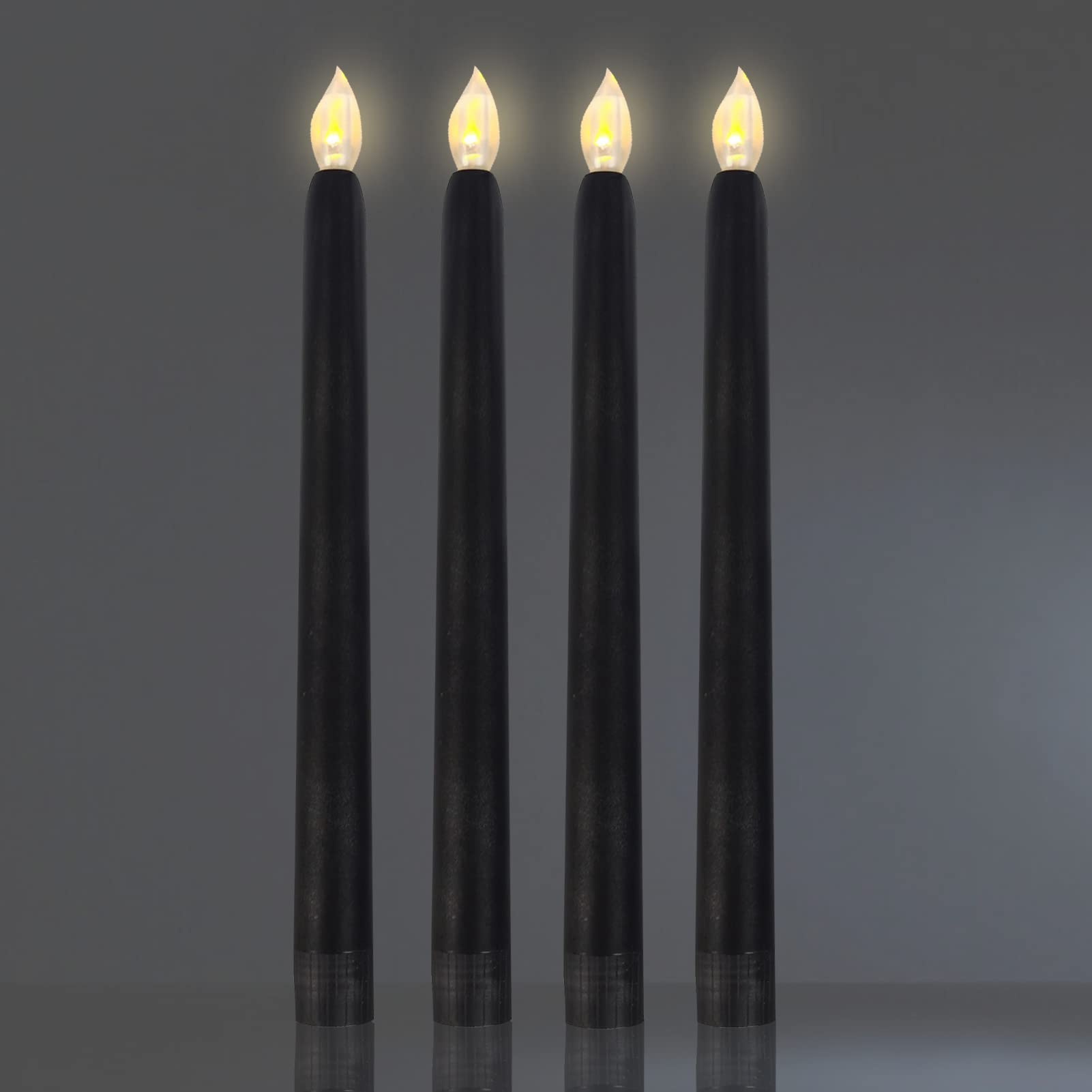 4 Pack Flameless LED Halloween Taper Candles with Timer - 10 Inch Battery Operated Flickering Window Candles for Holiday Decor, Christmas, Thanksgiving, Wedding - Perfect for Table Centerpieces, Fireplace Mantels & Window Displays