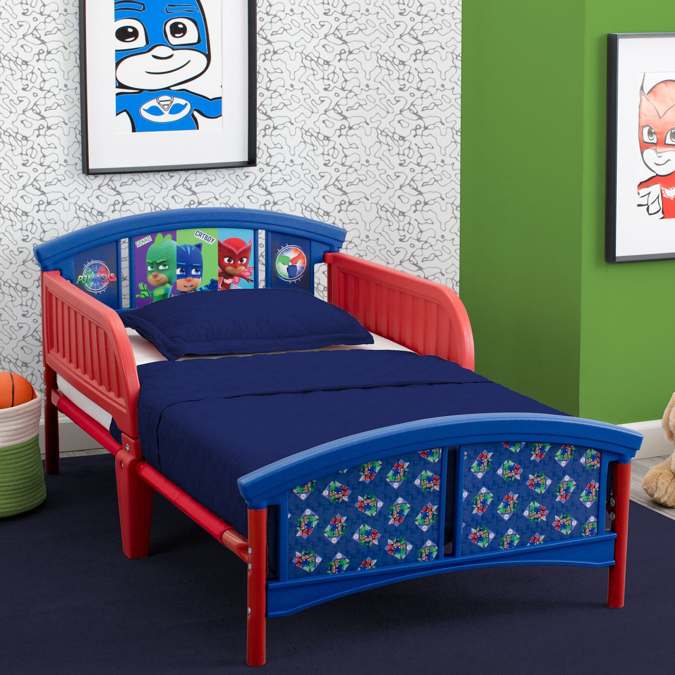 PJ Masks Plastic Toddler Bed for Kids - Lightweight, Durable & Safe Children's Bed with Superhero Design - Perfect for Nursery, Bedroom or Playroom Decor