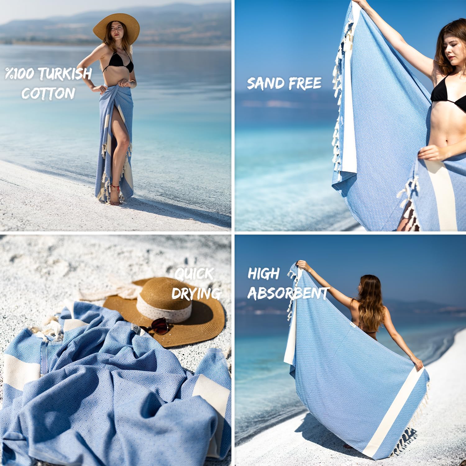Premium Turkish Beach Towel - Extra Large 40x71 Inches, 100% Cotton, Quick Dry & Sand-Free - Oversized XL Blanket for Travel, Pool, Picnic - Cloud Sandproof Design - Perfect Beach Essentials for Women & Adults