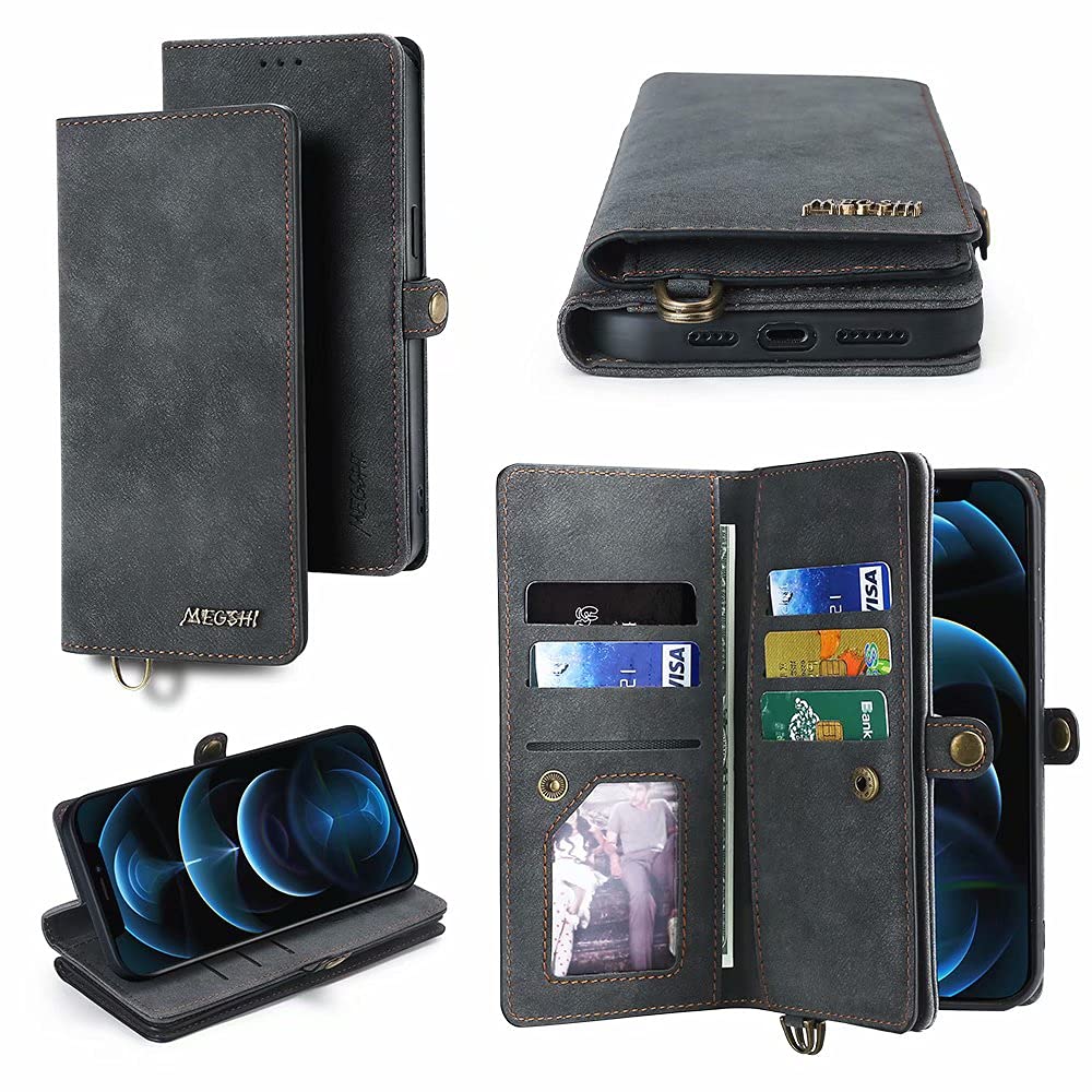 FMPCUON Premium Leather Wallet Case for iPhone SE/7/8 (4.7 inch) - Flip Protective Phone Cover with Credit Card Slots & Cash Pocket - Slim Folio Purse Case for Women & Men - Perfect for Work, Travel & Daily Use (Black, 2020 Model)