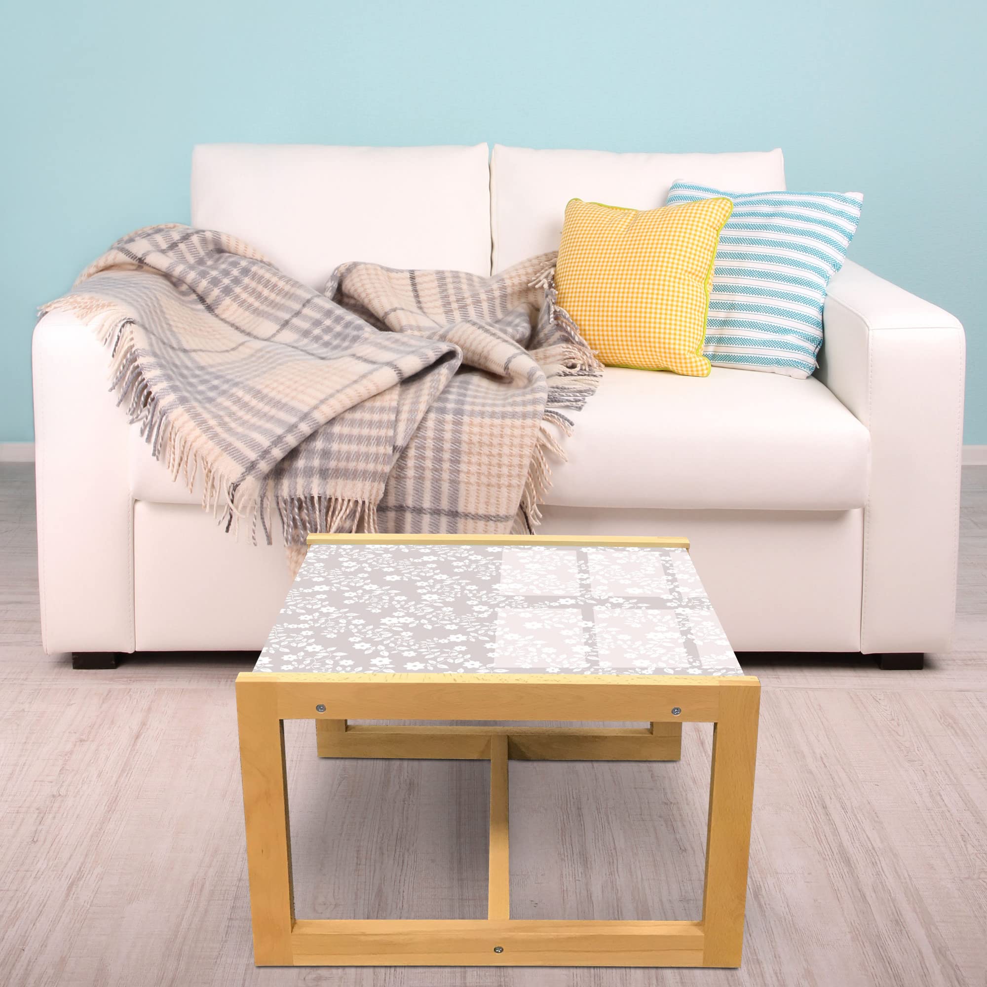 Ambesonne Floral Coffee Table - Pastel Meadow Scenery with Simple Flowers & Leaves, Acrylic Glass Top & Wooden Frame, Medium Size in Pale Mauve & White - Perfect for Living Rooms, Offices & Dorm Decor