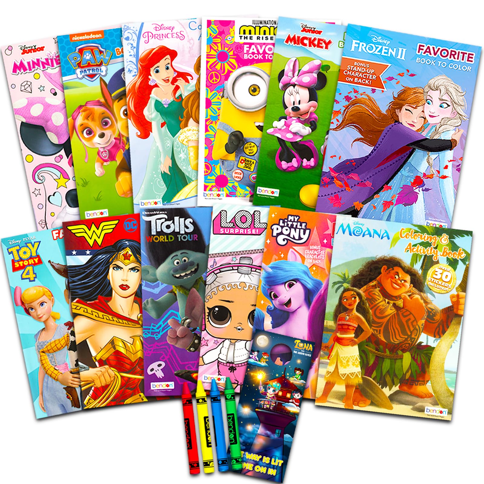 12 Pack Kids Coloring Books for Girls Ages 4-8 - Toy Story, Minions, Trolls & Despicable Me Themed Coloring Pages with Stickers - No Duplicates - Perfect for Travel, Birthday Gifts & Creative Play
