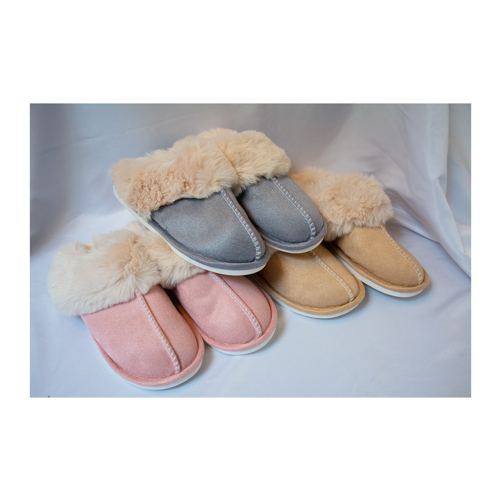 FLOOF Women's Cozy Warm Plush Furry Slippers - Light Grey Indoor House Shoes for Winter Comfort & Relaxation at Home
