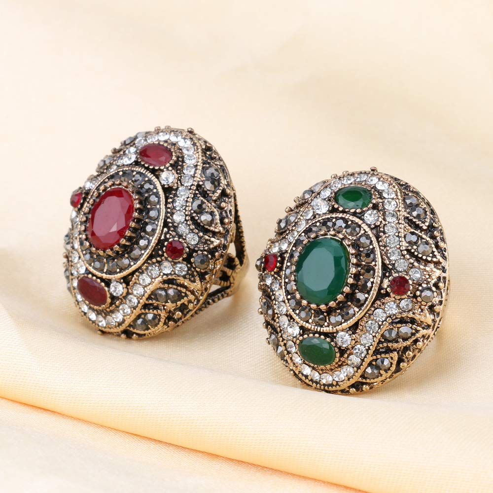 Antique Turkish Jewelry Ring for Women - Colorful Stones & Crystals - Perfect for Parties & Gifts