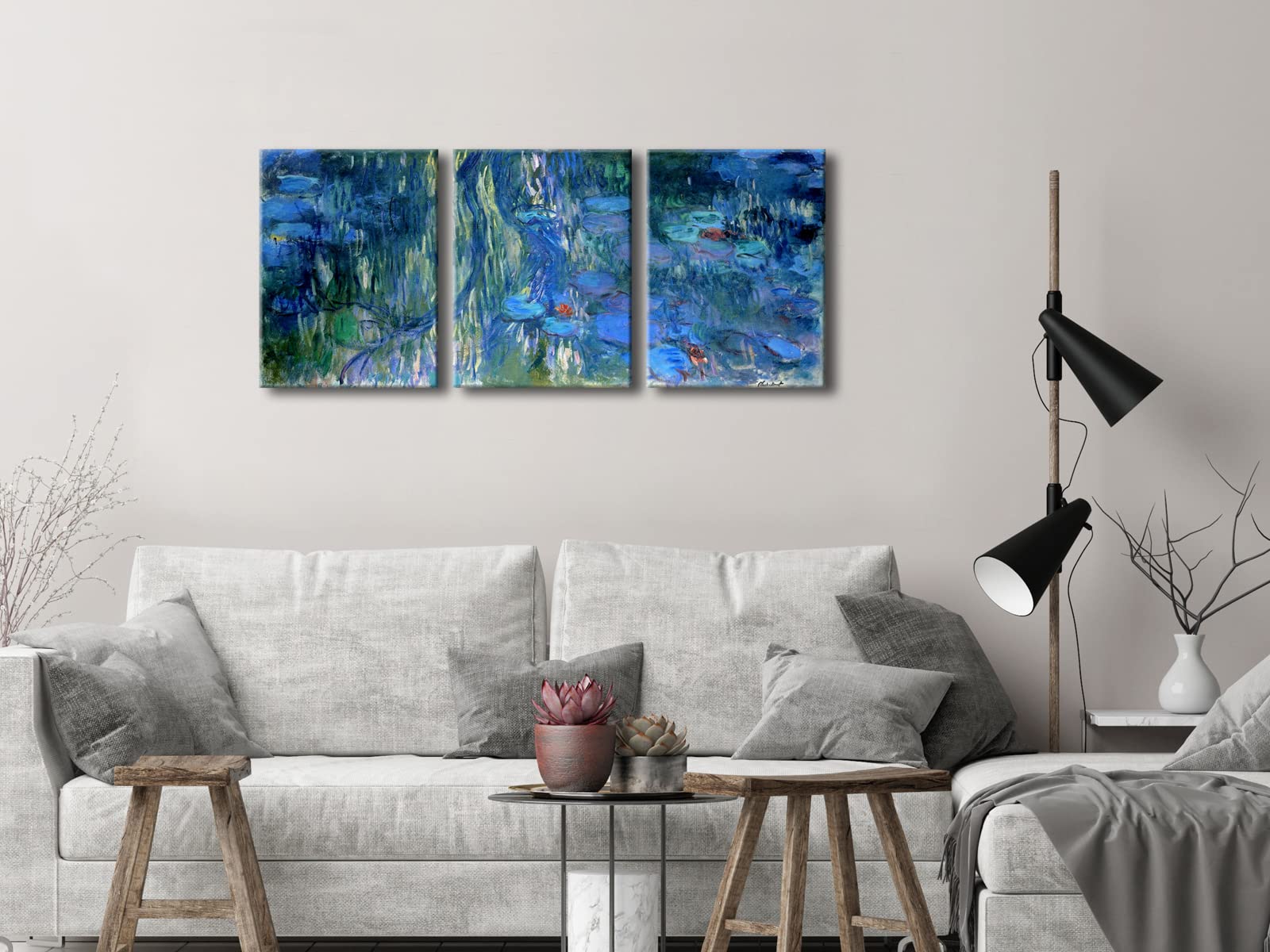 Claude Monet Water Lilies and Weeping Willow Reflections Canvas Print - Premium Oil Painting Reproduction Artwork for Wall Decor in Living Room, Bedroom & Office