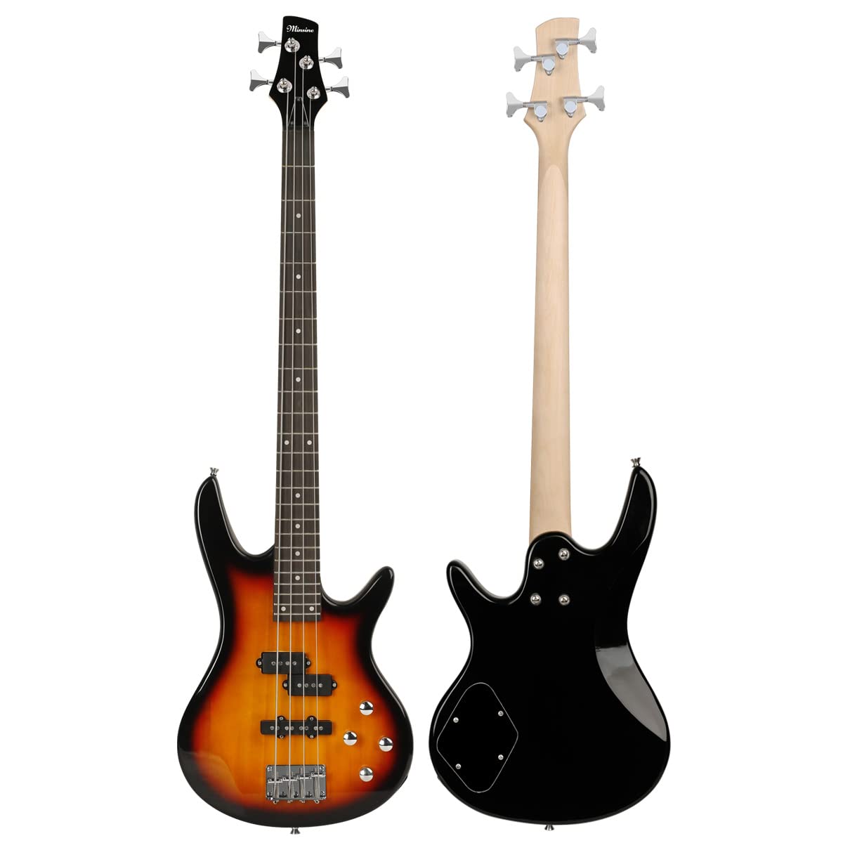 Electric Bass Guitar 4 Strings Full Size P Bass Beginner Kit - Black with Gig Bag, Strap & Cable (Sunburst) | Perfect for Beginners, Practice & Live Performances