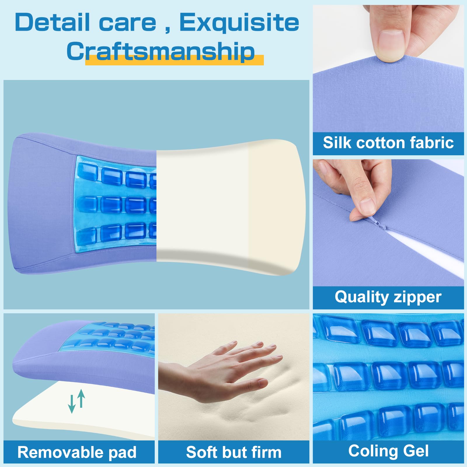 **Adjustable Gel Lumbar Support Pillow for Sleeping - Cooling Memory Foam Wedge Pillow for Back, Side & Stomach Sleepers - Relieves Lower Back Pain - Perfect for Beds, Couches & Travel**