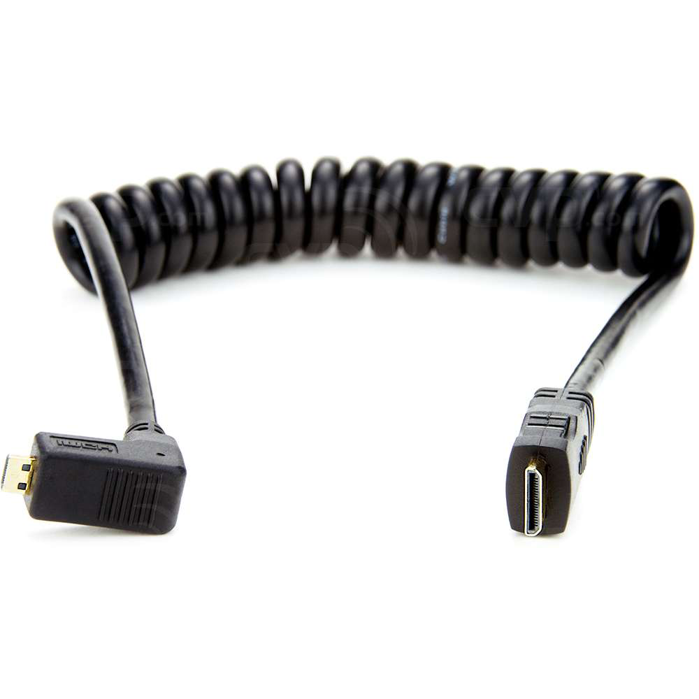 Atomos ATOMCAB005 Coiled Right Angle Micro HDMI to Micro HDMI Cable - 30cm/45cm for DSLR Cameras, Camcorders & Action Cameras - Perfect for Vlogging, Live Streaming & Professional Video Recording