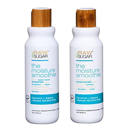 Organic Raw Sugar Coconut & Honey Sweet Almond Milk Shampoo and Conditioner Set - 18 Fl Oz Each (2-Pack) for Dry, Damaged Hair - Hydrating & Nourishing Hair Care Duo for Soft, Shiny Locks at Home or Salon Use