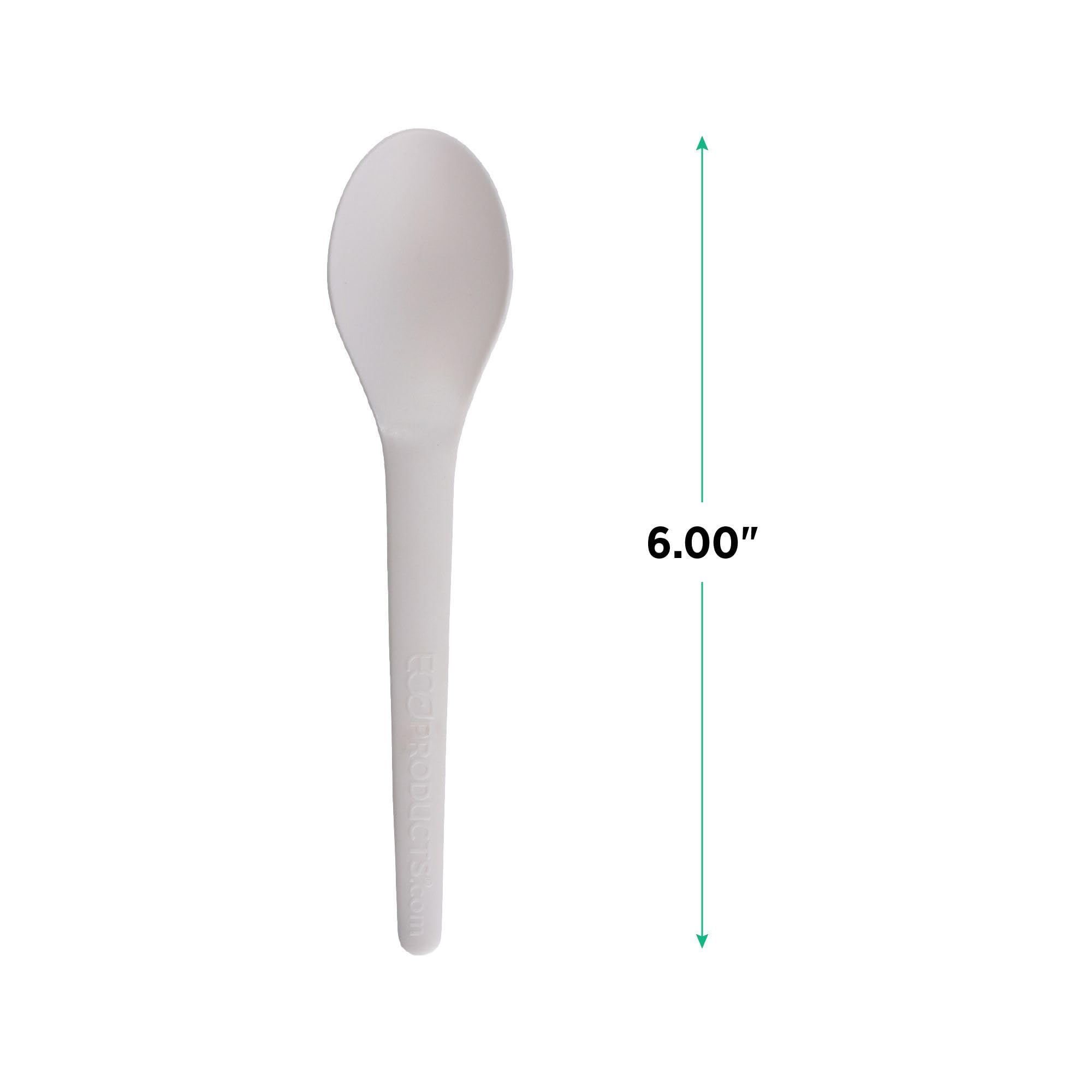 Eco-Friendly Compostable CPLA 6 Inch Plastic Spoons - 1000 Count Case | Individually Wrapped Disposable Cutlery | BPI Certified Plant-Based White Spoons | Durable & Sturdy for Parties, Picnics, Catering & Events