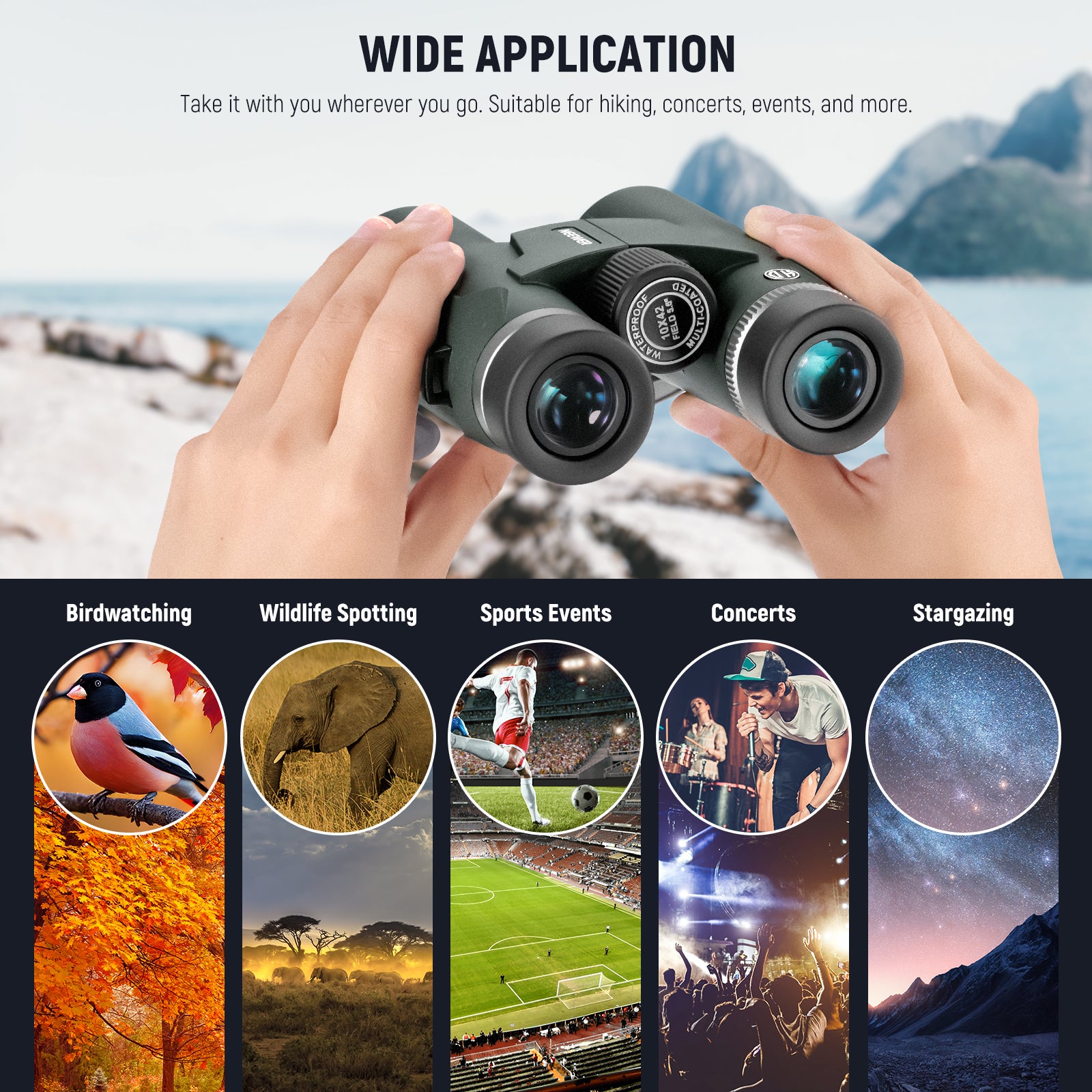 NEEWER LS T21 10X42 ED Binoculars for Adults - High Power Waterproof Binoculars for Bird Watching, Hunting, Travel & Outdoor Adventures