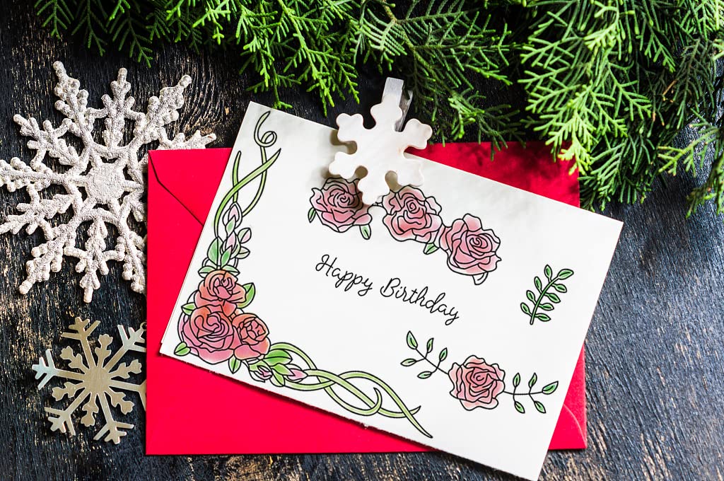 Threetols Spring Flower Frame Clear Stamps Set - Rose & Leaves Rubber Stamps for DIY Card Making, Scrapbooking, Paper Crafts - Perfect for Holiday Cards, Wedding Invitations & Home Decor