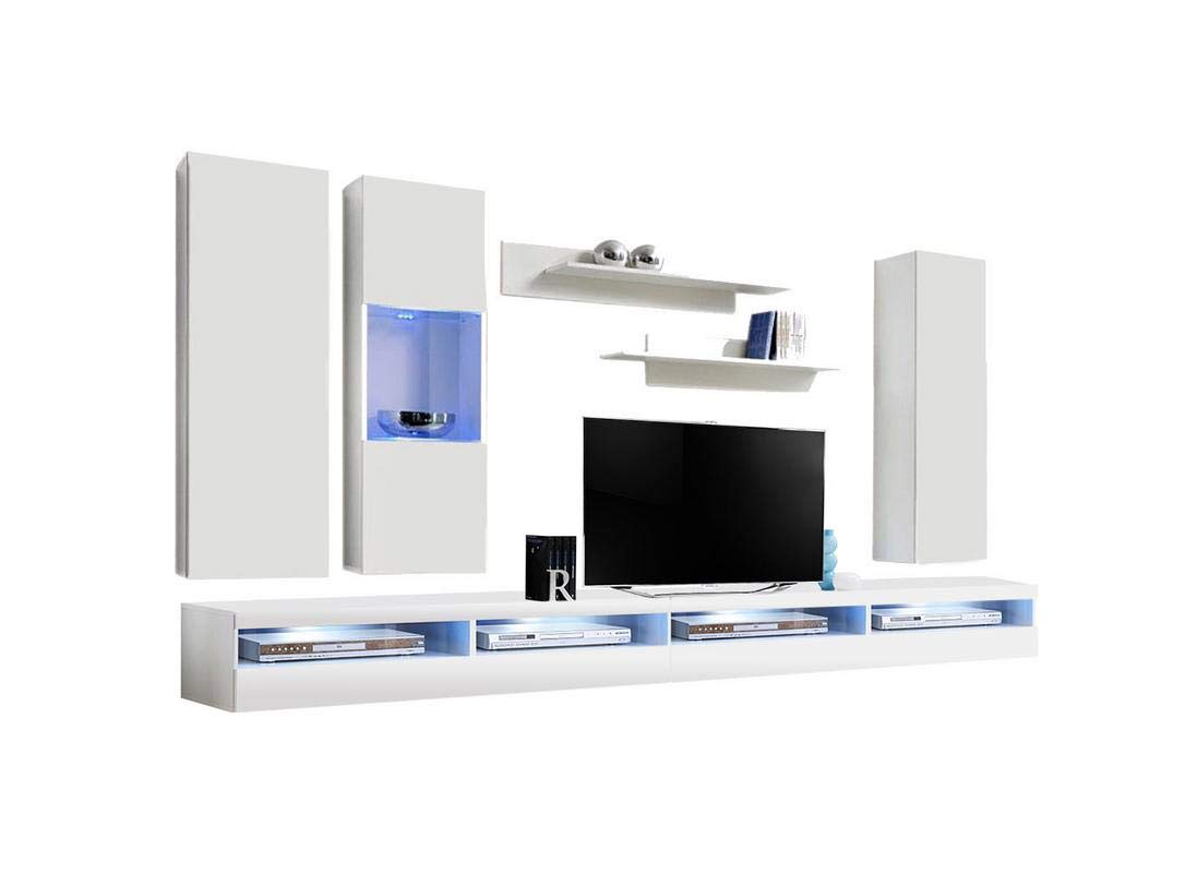 Modern White Wall-Mounted TV Stand with Storage Shelves & LED Lights - Meble Furniture Fly EF5 35